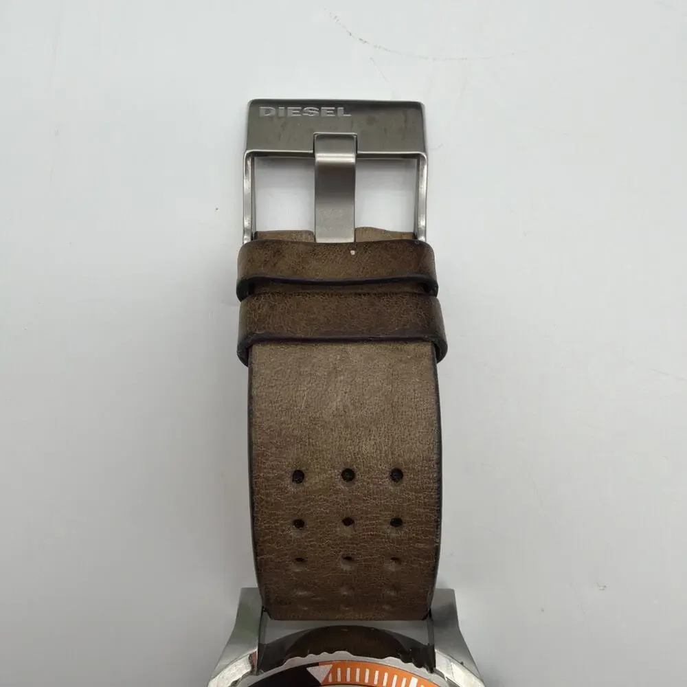 MENS DIESEL DOUBLE DOWN WATCH DZ4310 BROWN LEATHER STRAP 10 BAR WATER RESISTANT